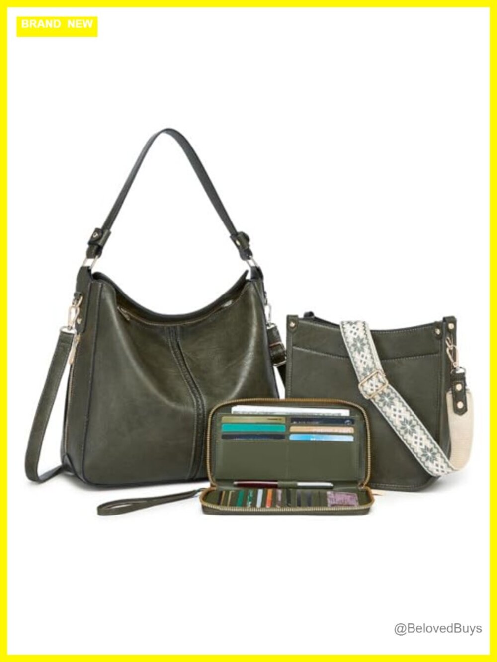 3PCS Vegan Leather Purse Set Crossbody Bag Wallet Shoulder Handbag